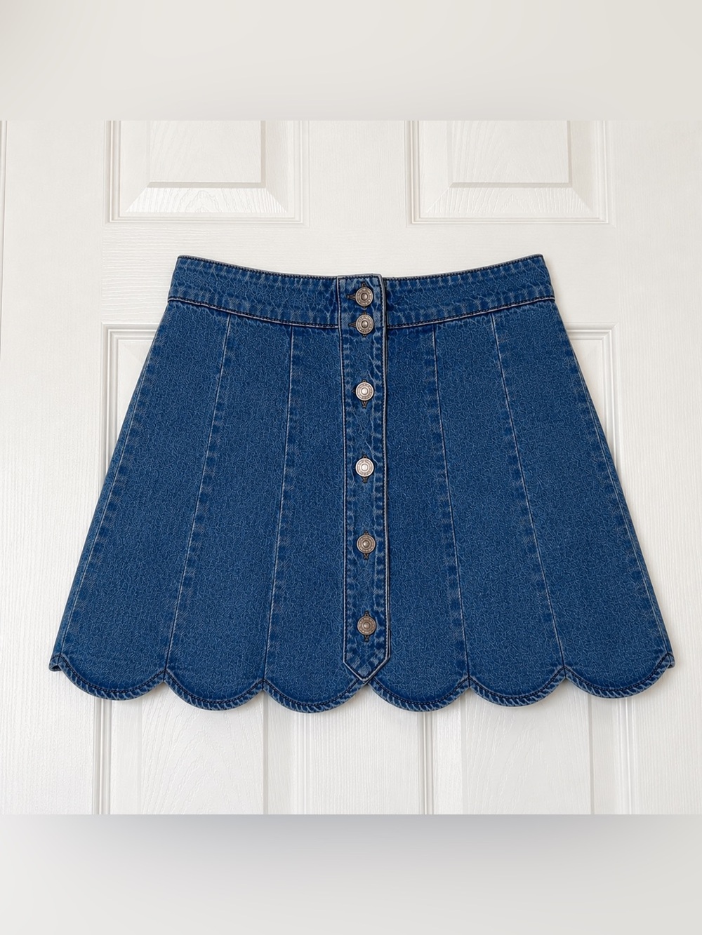 Forever 21 Denim Scalloped Button-Front Mini Jean Skirt - Blue